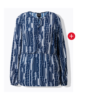 Blusa dal taglio svasato con ancore, scollo a girocollo e maniche lunghe