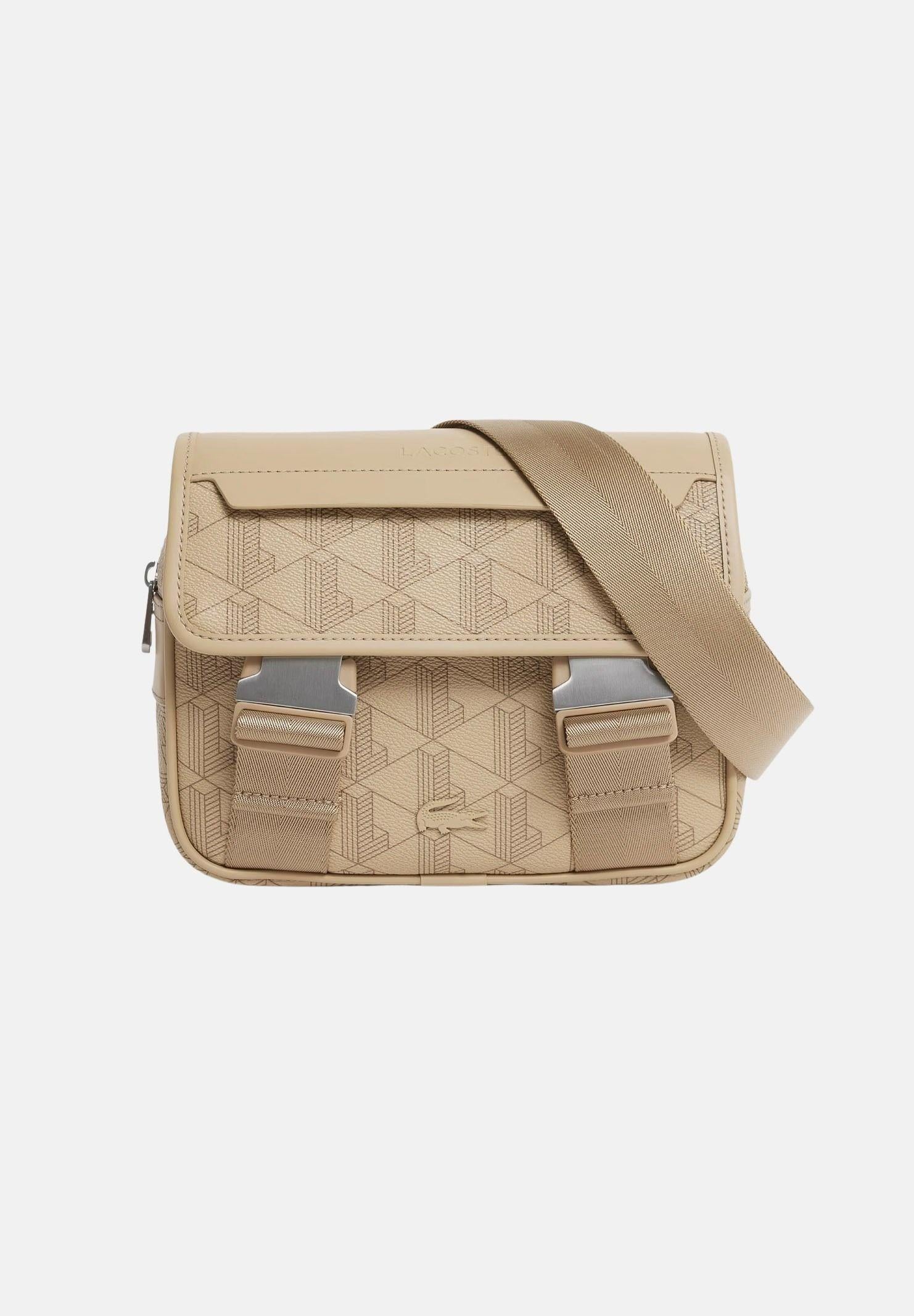 Image of LACOSTE Borsa a tracolla beige per uomo e donna con monogramma The Blend