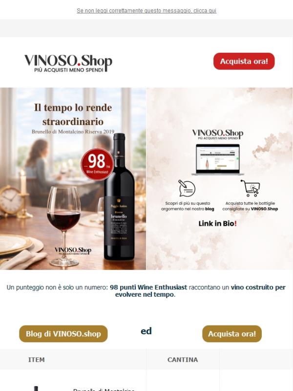 🥇 VINOSO | Il Brunello di Montalcino Riserva 2019: 98 punti Wine Enthusiast