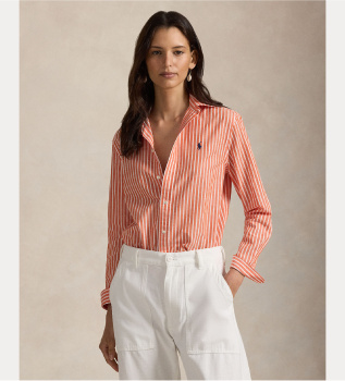 camicia-arancione-in-cotone-e-lino-classic-fit