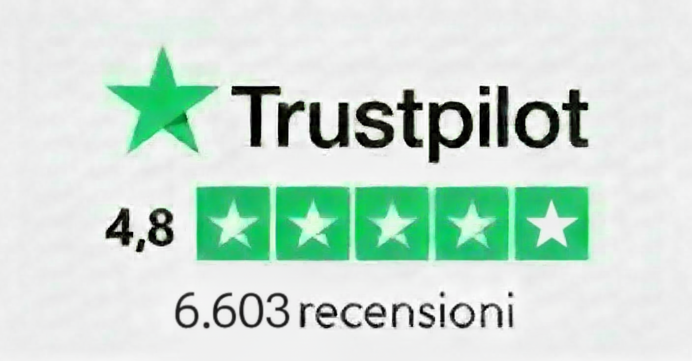 Valutazione Trustpilot 4.8 stelle con 6.603 recensioni