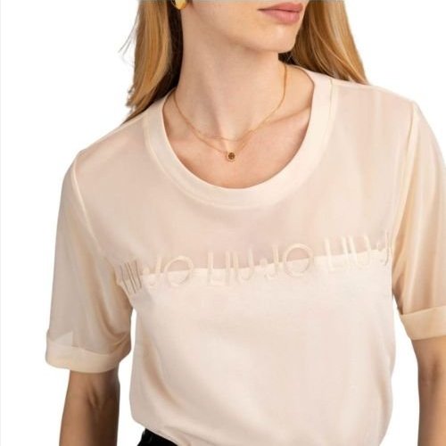 https://kimaccessori.it/t-shirt-da-donna-in-cotone-con-trasparenza-sulla-parte-alta-multi-logo-lettering-ricamato-champagne-liu-jo-ta6277js923-champagne