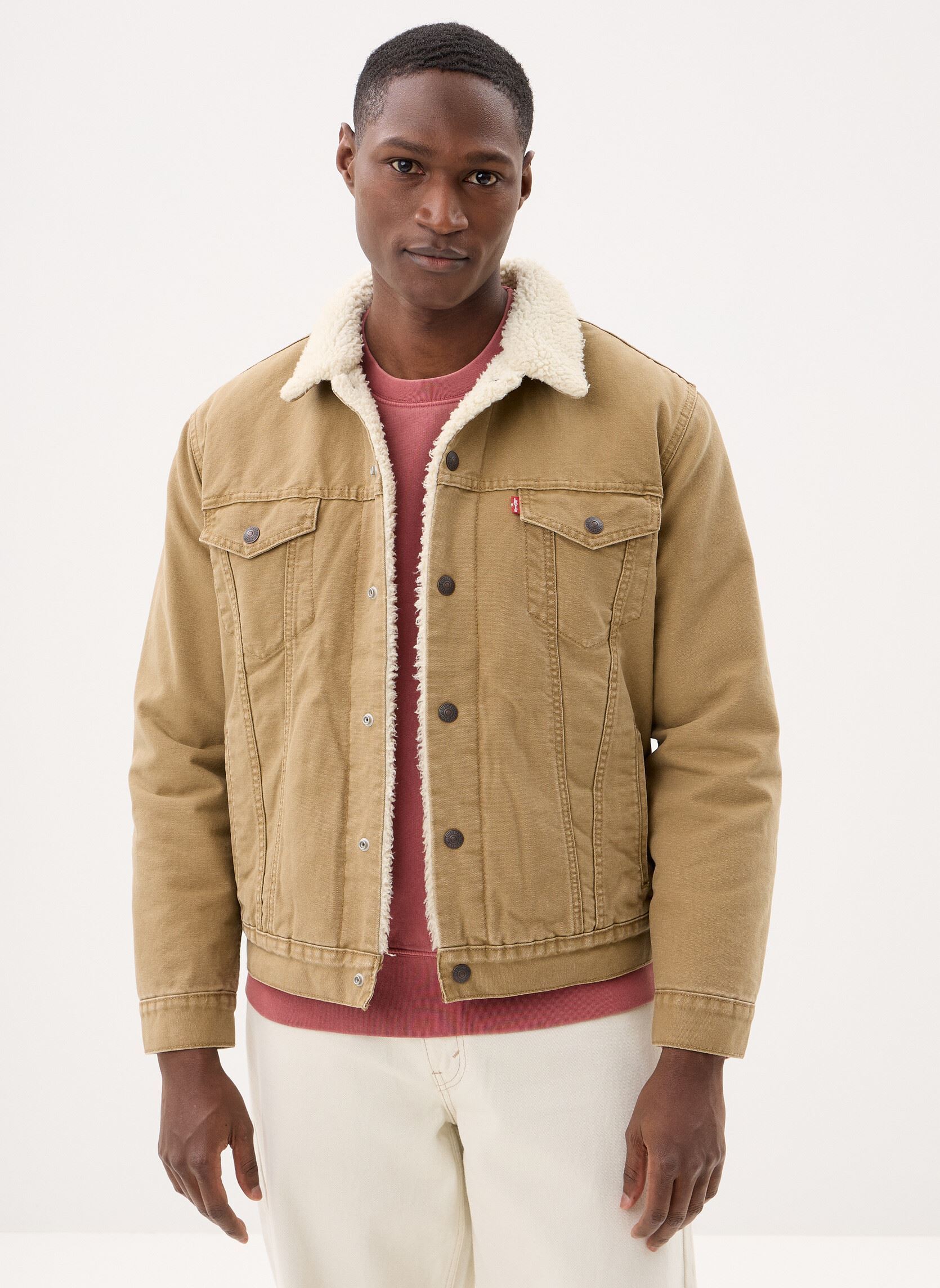 Levi's Vestes en jean TYPE 3 SHERPA TRUCKER MED INDIGO - WORN IN homme marron