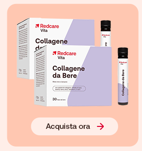 Due confezioni di Redcare Collagene da Bere con flaconcini visibili. Promozione 2x1 per una pelle pi&ugrave; tonica.