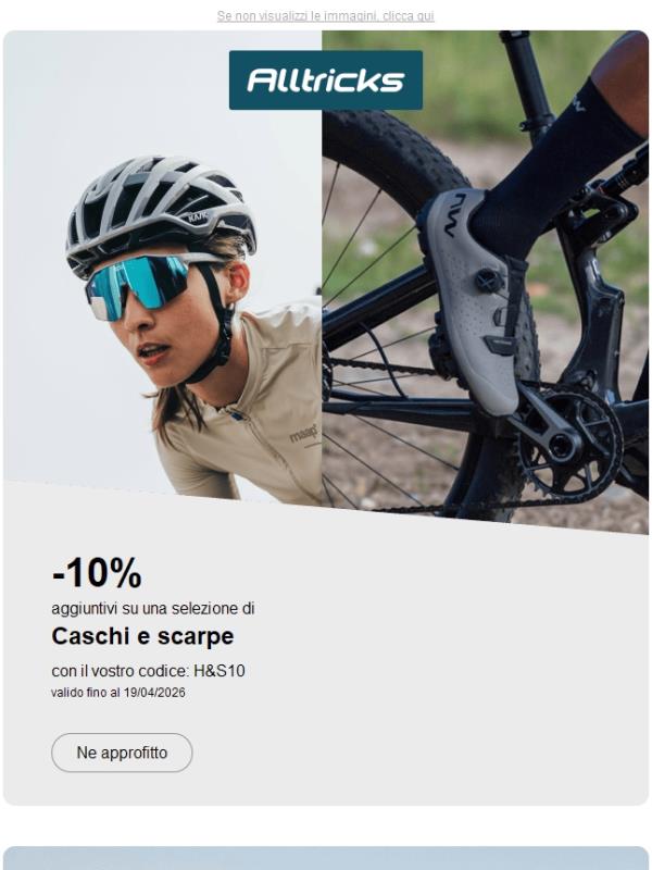 10% di sconto su caschi e scarpe da ciclismo con il codice H&S10