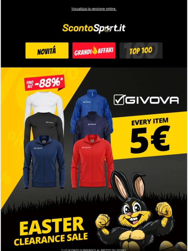 Ogni articolo a SOLI 5 € 🤑 Saldi di Pasqua Givova!
