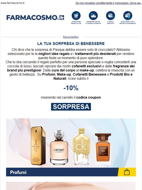 🐣 Sorpresa! -10% su Profumi, Make-up, Cofanetti e Prodotti Bio!