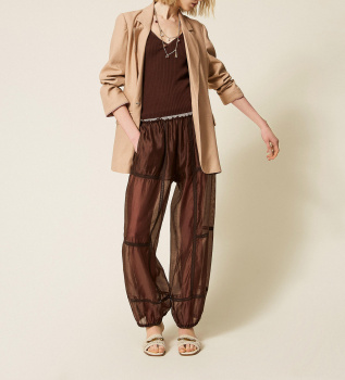 pantaloni-jogger-in-chiffon-marrone-con-pizzo