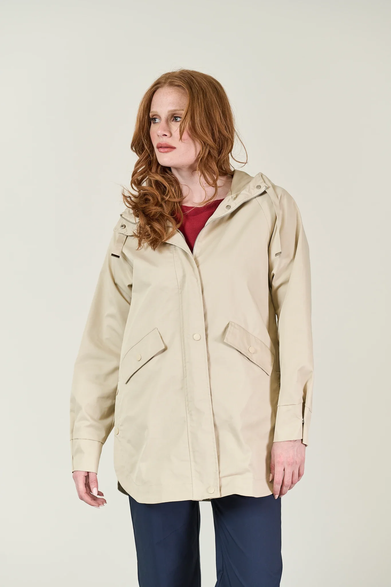 Image of Jacket panna misto cotone con cappuccio