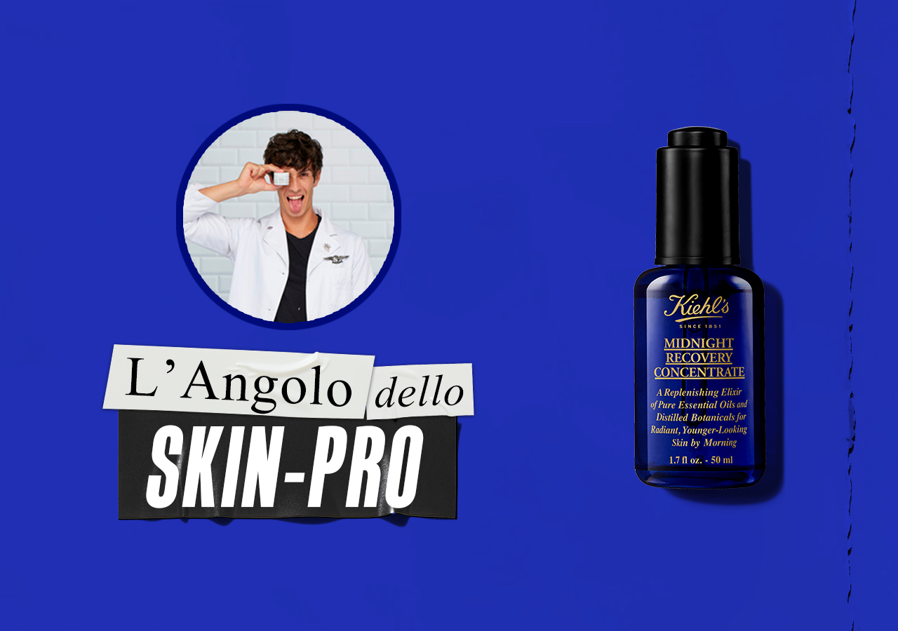 L'Angolo dello Skin-Pro: l'esperto Kiehl's presenta il flacone blu di Midnight Recovery Concentrate.