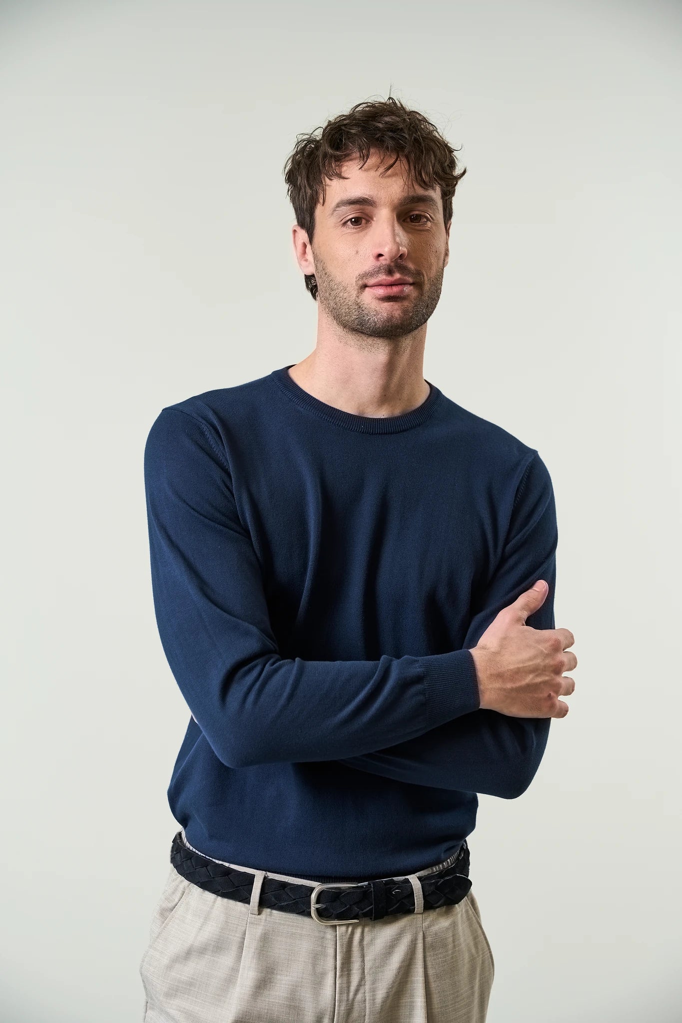 Image of Maglia girocollo cotone blu