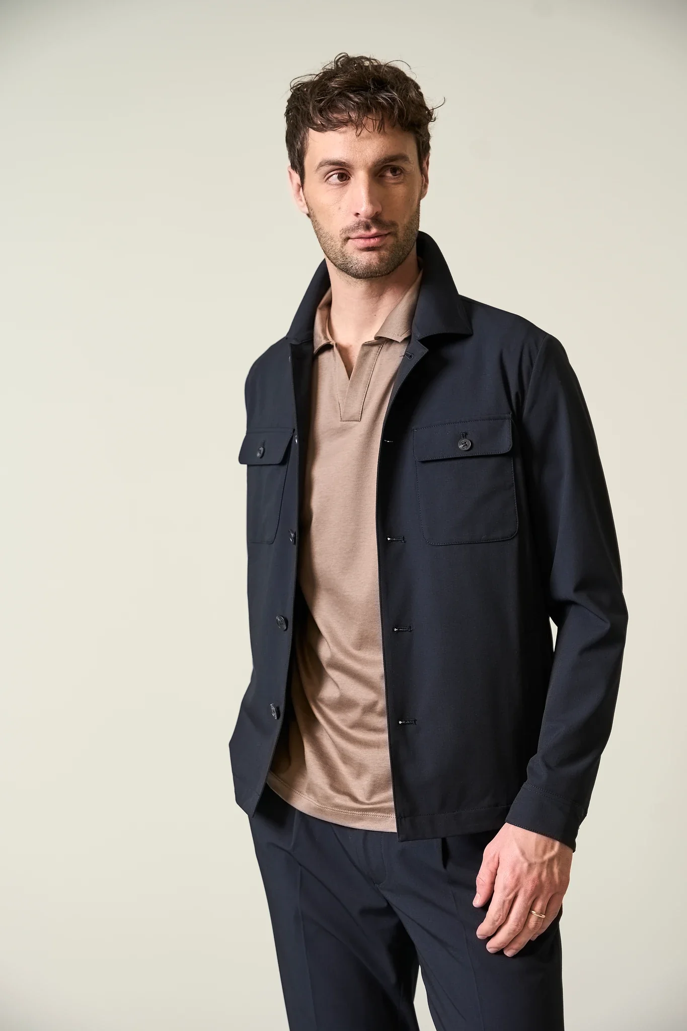 Image of Overshirt tessuto tecnico blu navy
