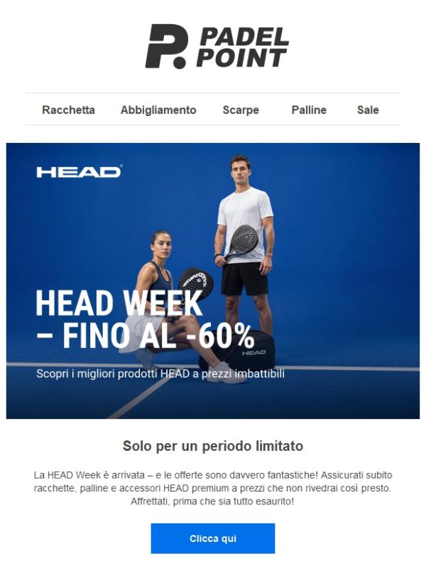 🔥La HEAD Week è arrivata! Risparmia fino al 60%