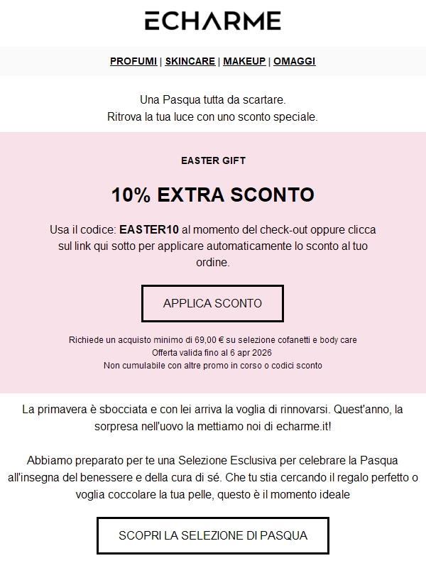 🐣 Buona Pasqua da Echarme: il tuo regalo è nel carrello!