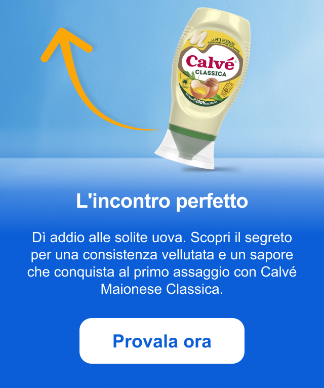 L'incontro perfetto Dì addio alle solite uova. Scopri il segreto per una consistenza vellutata e un sapore che conquista al primo assaggio con Calvé Maionese Classica. Provala ora