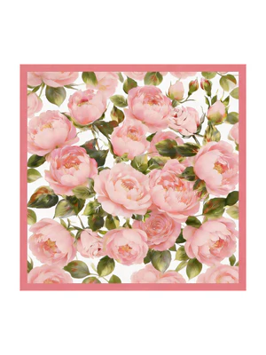 Image of Sciarpa Quadrata con Stampa Floreale Rosa in Seta Pura - Dimensione 90x90cm