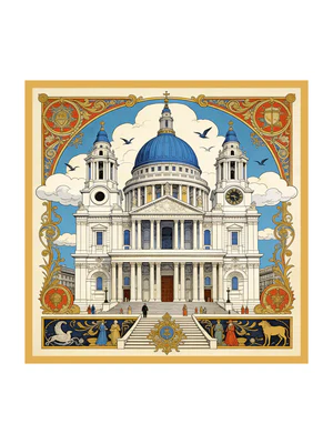 Image of Sciarpa Quadrata con Stampa Cattedrali Bianche in Seta Pura - Dimensione 90x90cm