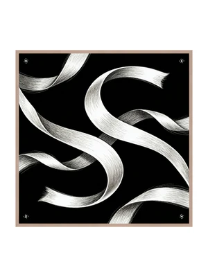 Image of Sciarpa Quadrata con Nastro Bianco in Seta Pura - Dimensione 90x90cm