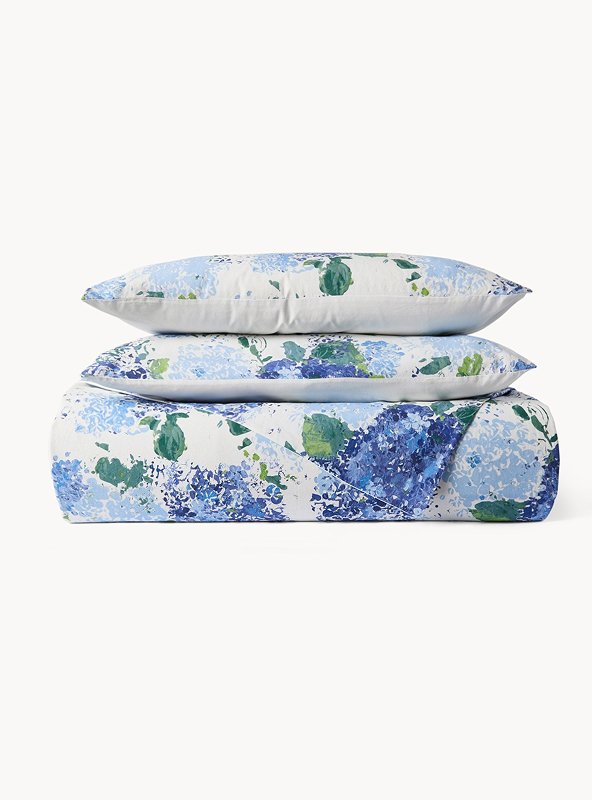 Copripiumino in cotone lavato fantasia ortensie