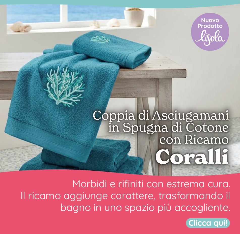 Coppia di Asciugamani in Spugna di Cotone con Ricamo - Coralli