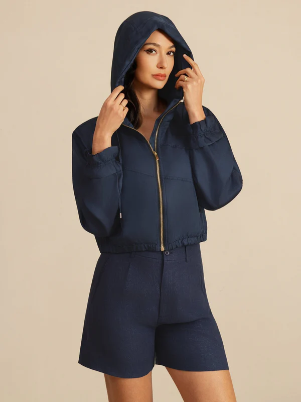 Image of Giacca Con Cappuccio Corta Da Donna In Seta Pura Con Tasche