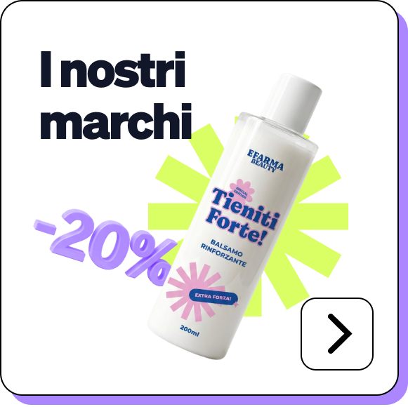 Bottle of EFARMA Beauty 'Tieniti Forte!' strengthening conditioner 200ml shown on a 20% off promotional banner