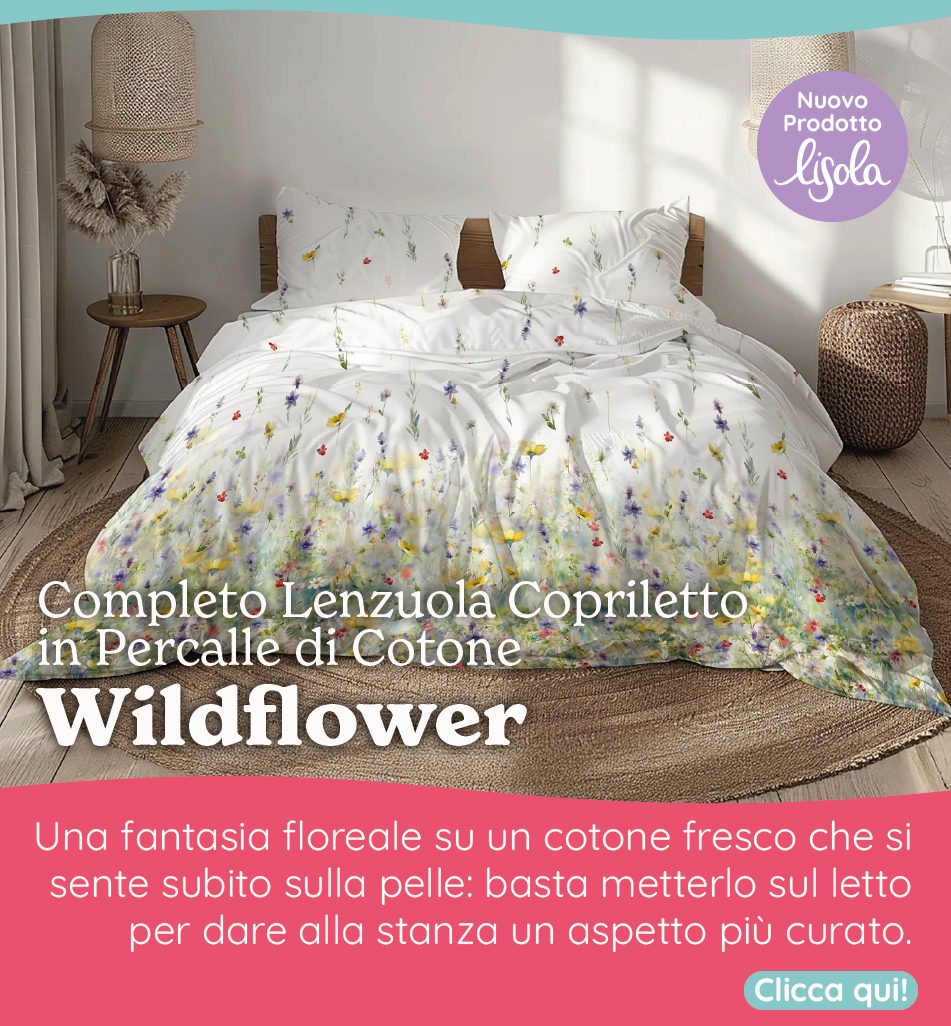 Completo Lenzuola Copriletto in Percalle di Cotone con Stampa Floreale - Wildflower