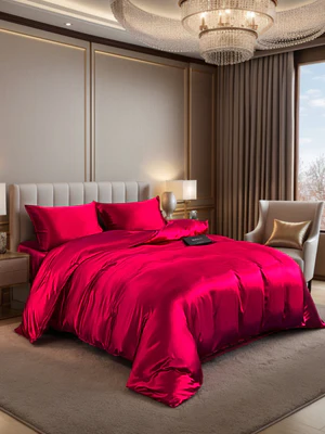 Image of Set di seta 19Momme da 4 pezzi: copripiumino + lenzuolo con angoli + 2 federe