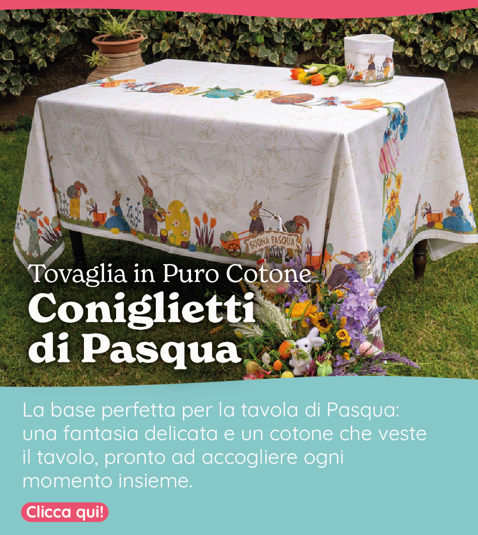 Tovaglia in Puro Cotone Fantasia Pasquale - Coniglietti di Pasqua