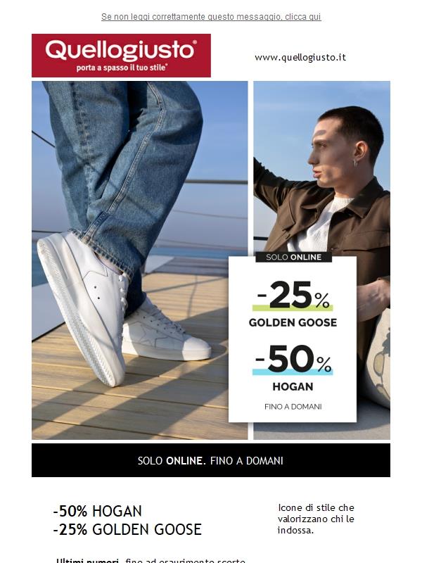 Fino a domani ⭐ Hogan -50% e Golden Goose -25%