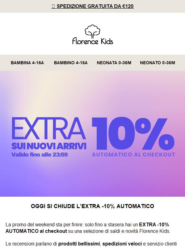 ⏳ Ultimo giorno di extra -10% automatico su Florence Kids