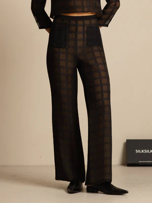 Image of Pura Seta Donna High-Waist Texture Griglia Wide-Leg Pantaloni Con Tasche
