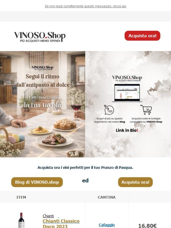 🐰 VINOSO | Acquista ora i vini perfetti per il tuo Pranzo Di Pasqua.