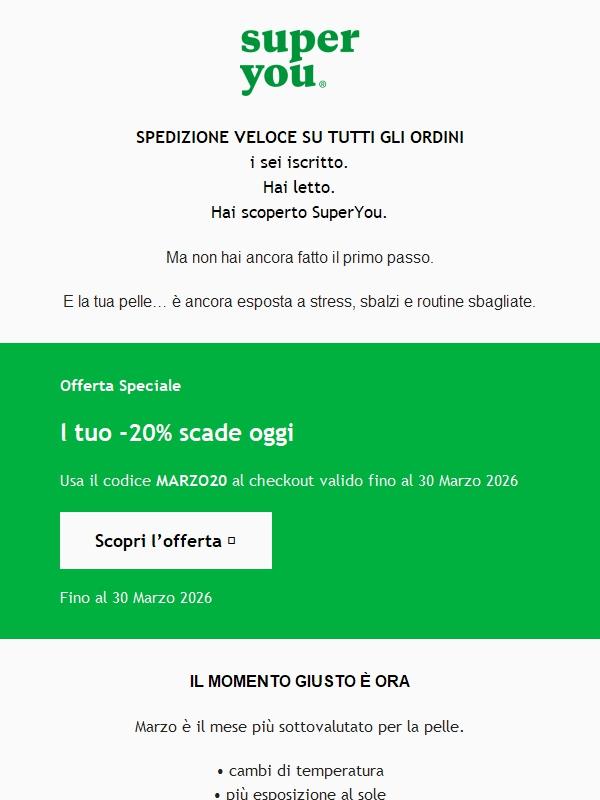 Promemoria finale: non fermarti a metà — -20% scade oggi 💚