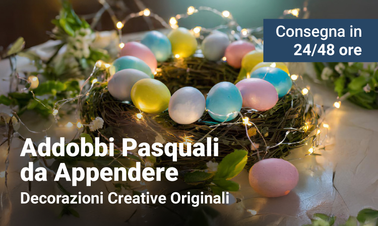 Easter hanging decorations: pastel-coloured eggs in a rustic wreath with fairy lights and spring foliage