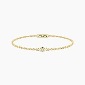 Bracciale unisex con catena rolò in acciaio dorato, diamante Lab-Grown centrale, chiusura non-reversibile con simbolo dell'infinito Bracciale unisex con catena rolò in acciaio dorato, diamante Lab-Grown centrale, chiusura non-reversibile con simbolo dell'infinito