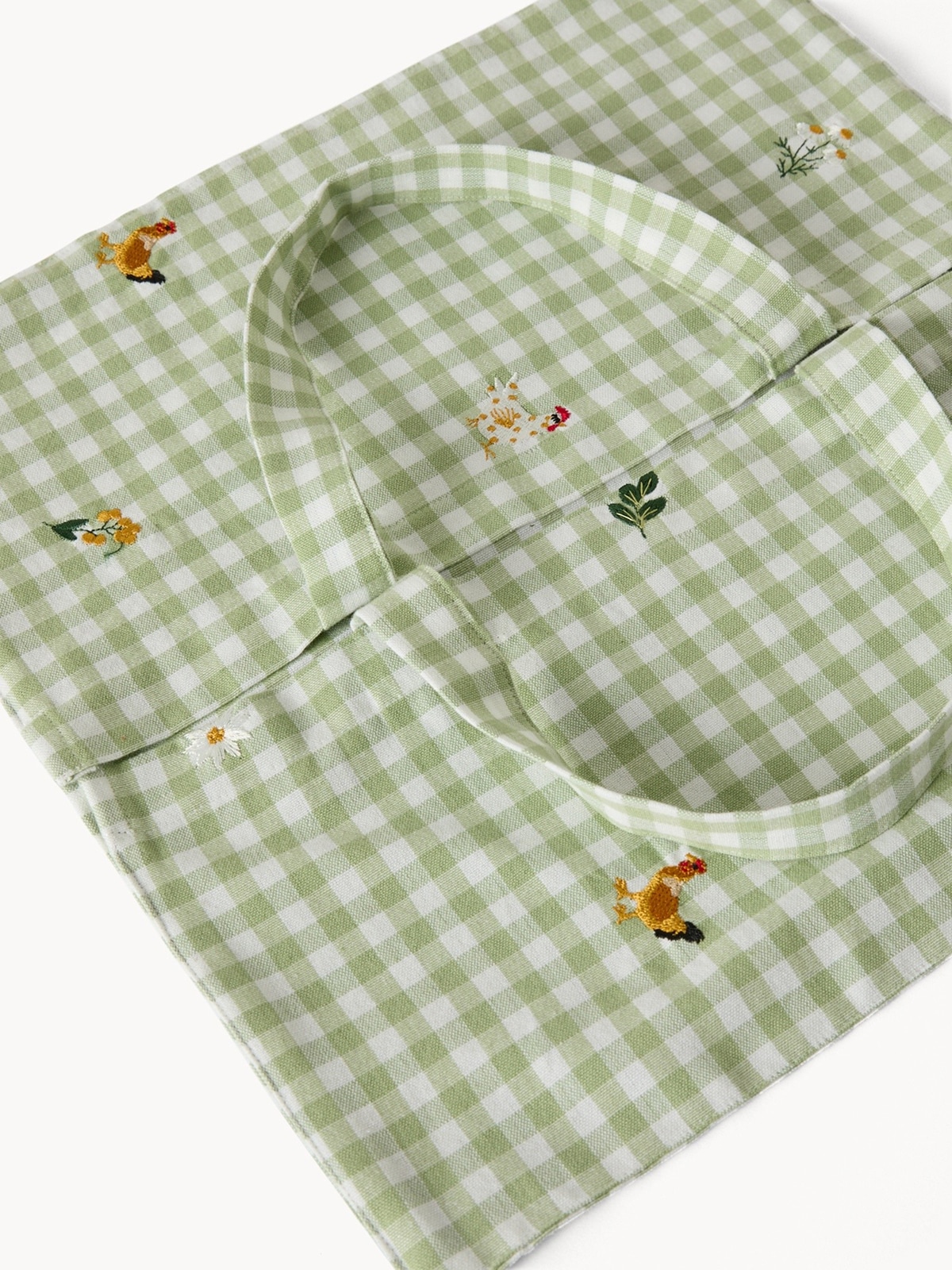 Borsa porta torta in cotone vichy ricamata