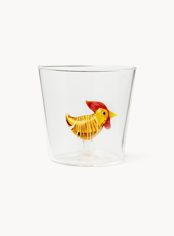 Bicchiere in vetro borosilicato dettaglio gallo