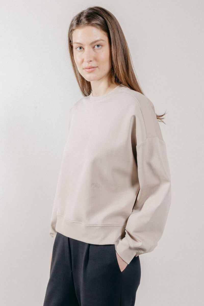 Felpa Girocollo Loose Fit in Interlock Beige