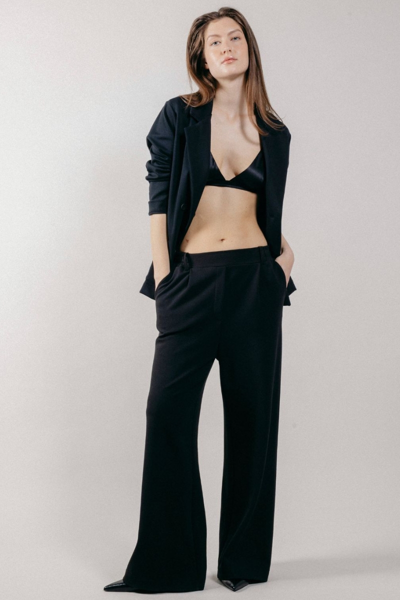 Pantalone Palazzo Loose Fit in Interlock Black