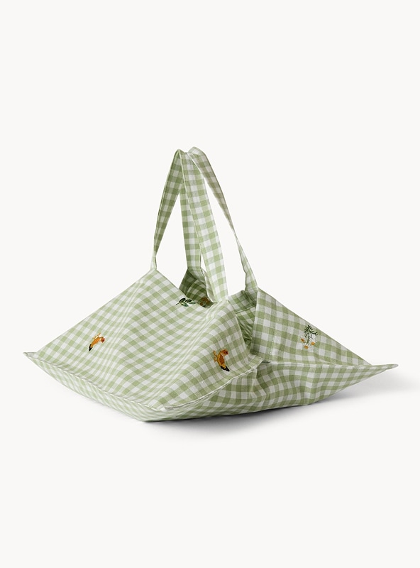 Borsa porta torta in cotone vichy ricamata