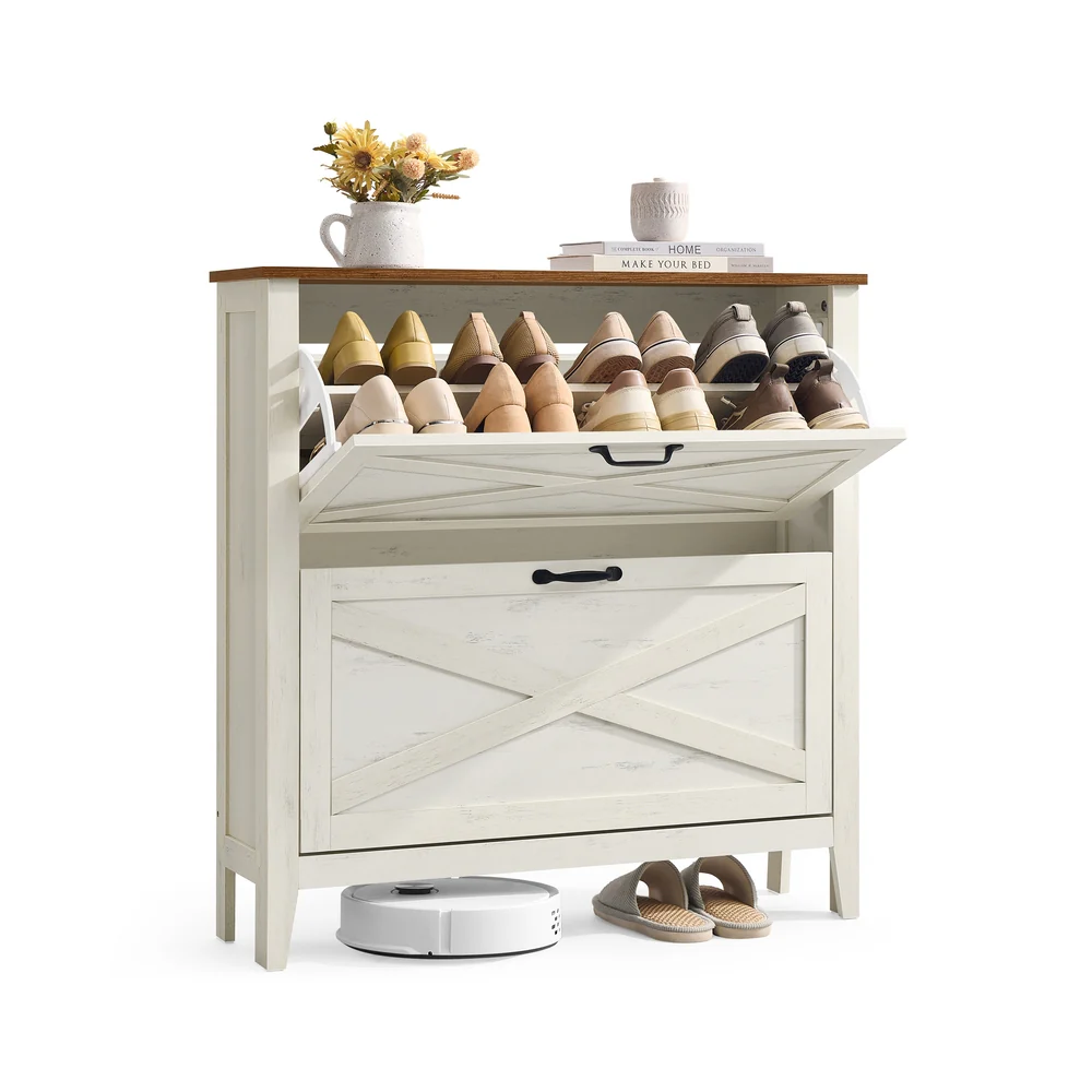 Image of LIRY Collezione - Scarpiera slim a ribalta in stile farmhouse per ingresso