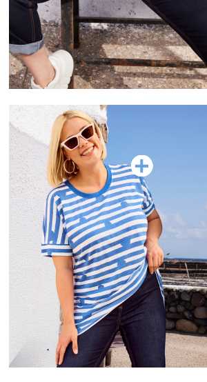 T-shirt dal taglio oversize con righe/pallini, scollo a girocollo e mezze maniche