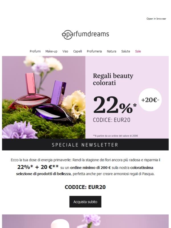 22% + 20 € EXTRA sui regali di bellezza