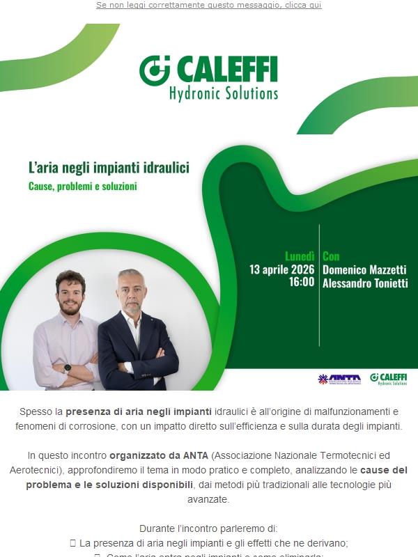 🟢 Caleffi per ANTA: L'aria negli impianti idraulici
