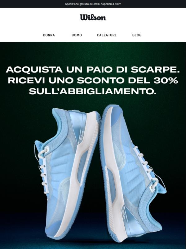 Ottieni uno sconto del 30% sull’abbigliamento sportivo quando acquisti un paio di scarpe
