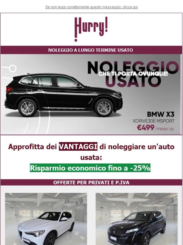 💲FINO al -25% sul NOLEGGIO DI UN' AUTO USATA🚘: X3, Stelvio, V60, e tante altre!