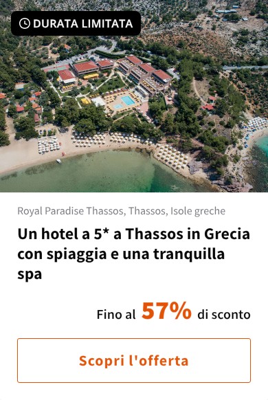 Un hotel a 5* a Thassos in Grecia con spiaggia e una tranquilla spa
