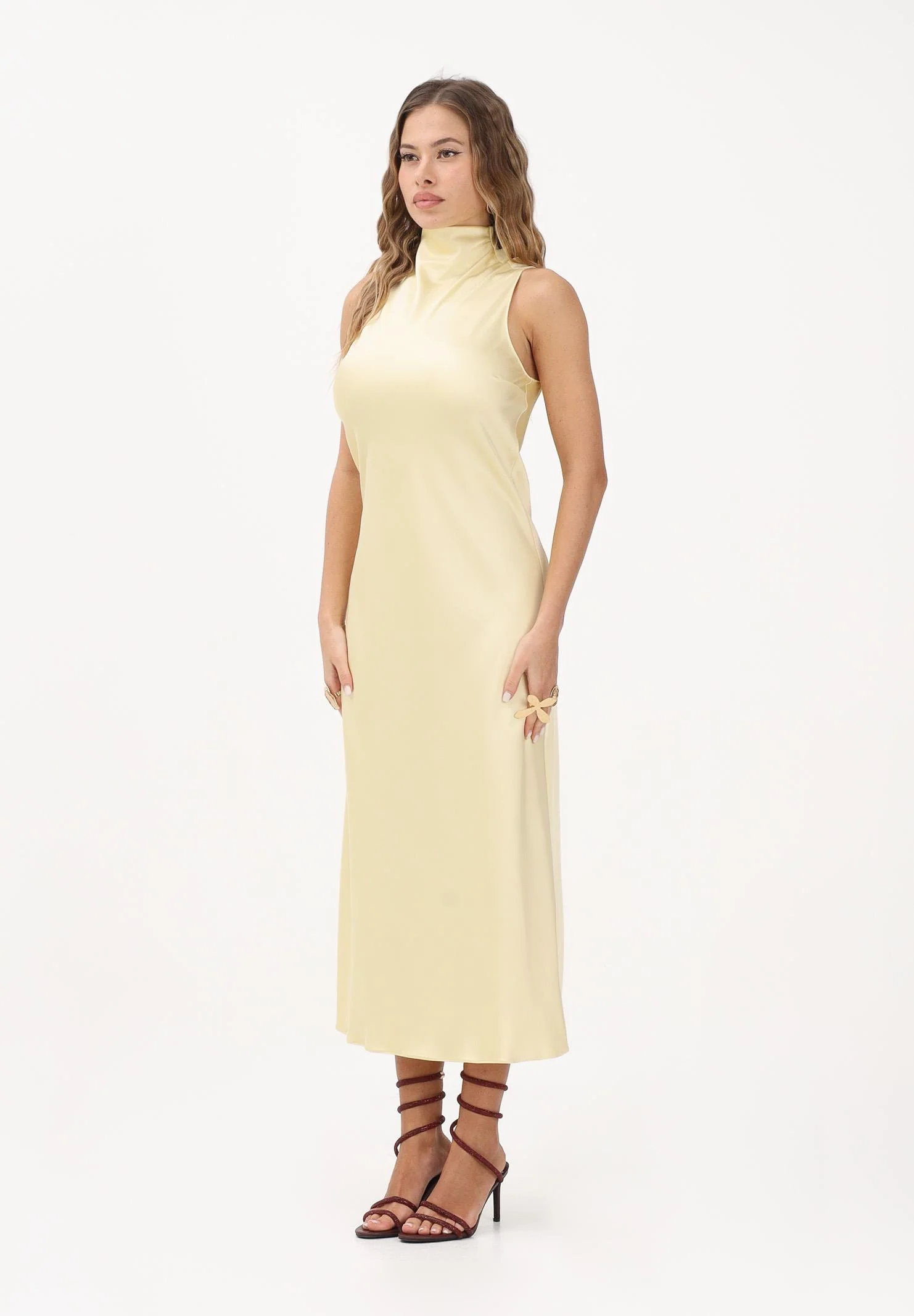 Image of PATRIZIA PEPE Abito midi giallo da donna in raso