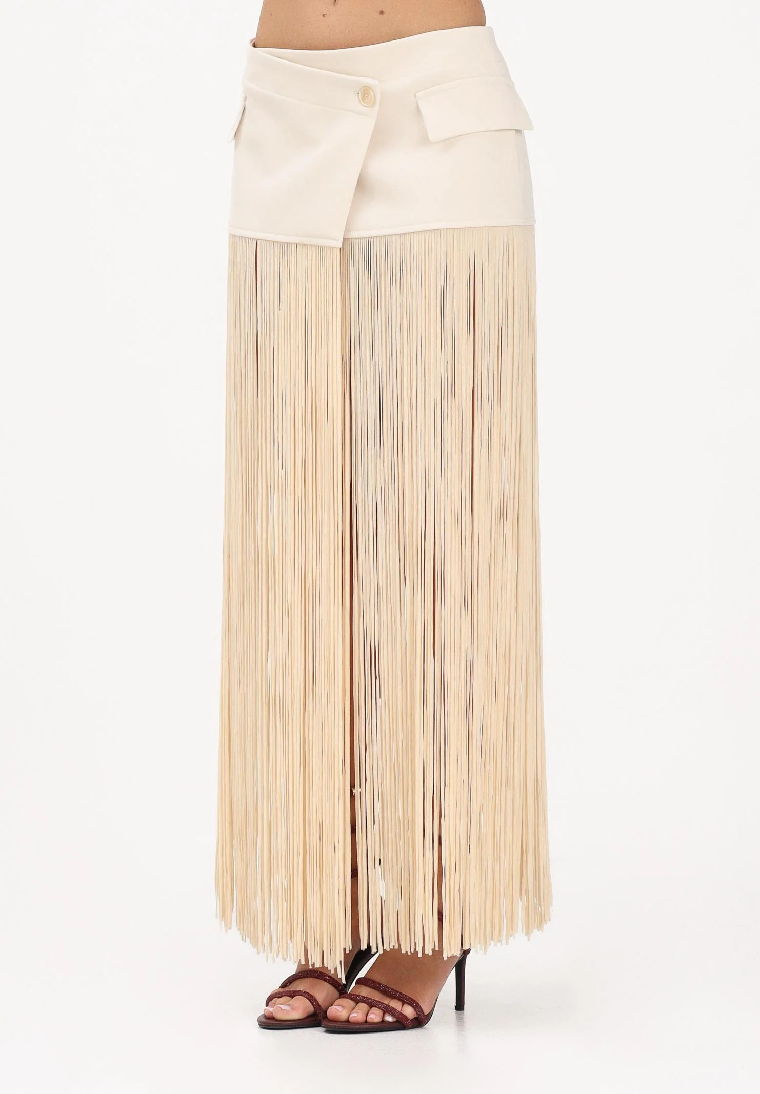 Image of PATRIZIA PEPE Gonna mini panna da donna con frange